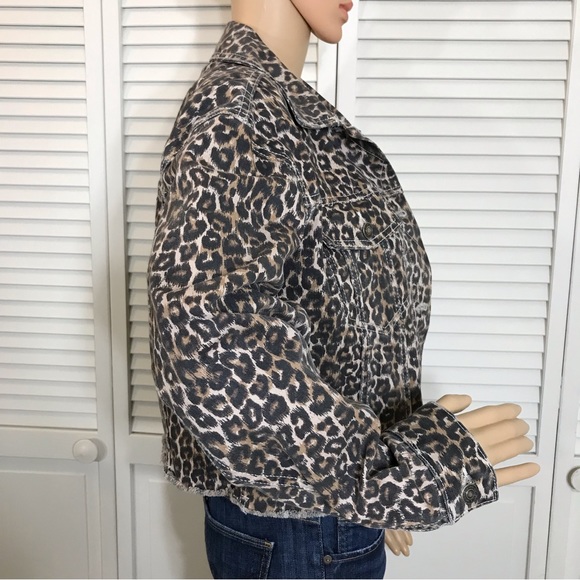 Free People Cropped Leopard Denim Jacket XS - Picture 6 of 12